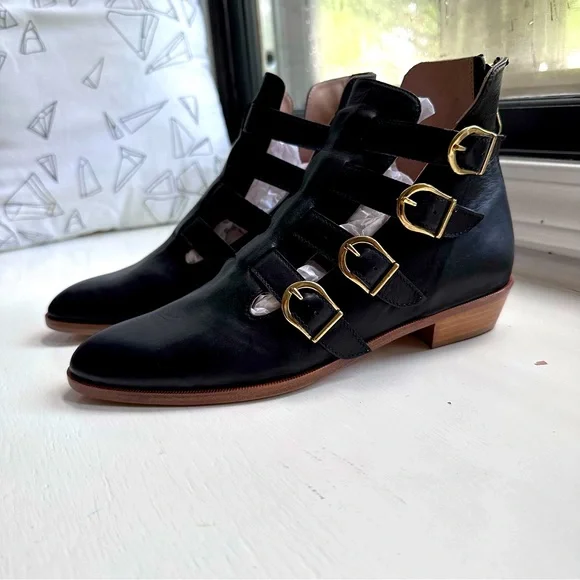 Black leather booties with gold buckle detail. Dresses up or down! Size 37 NWT - Picture 2 of 6